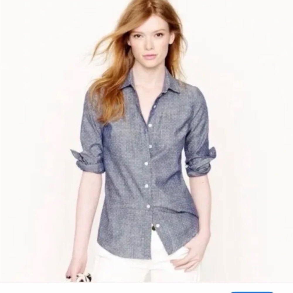 J. Crew The Perfect Shirt Grey Chambray Button Down Shirt Size Medium.